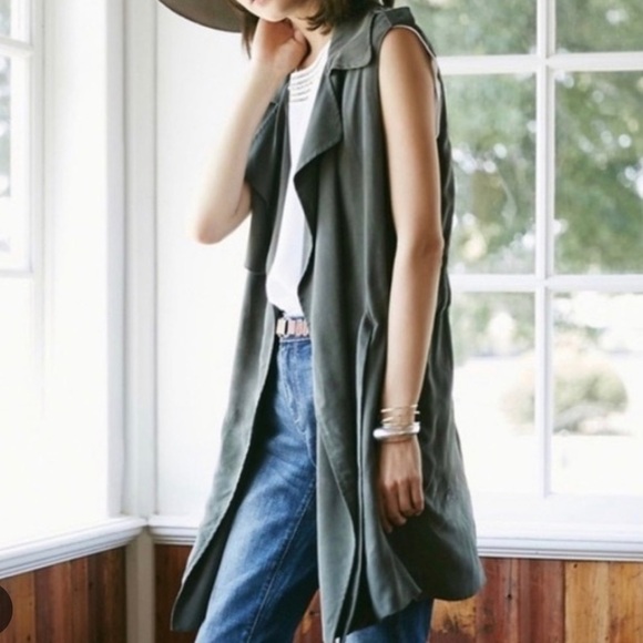 Anthropologie Jackets & Blazers - Anthropologie Elevenses Army Green Cupro Open Front Draped Vest